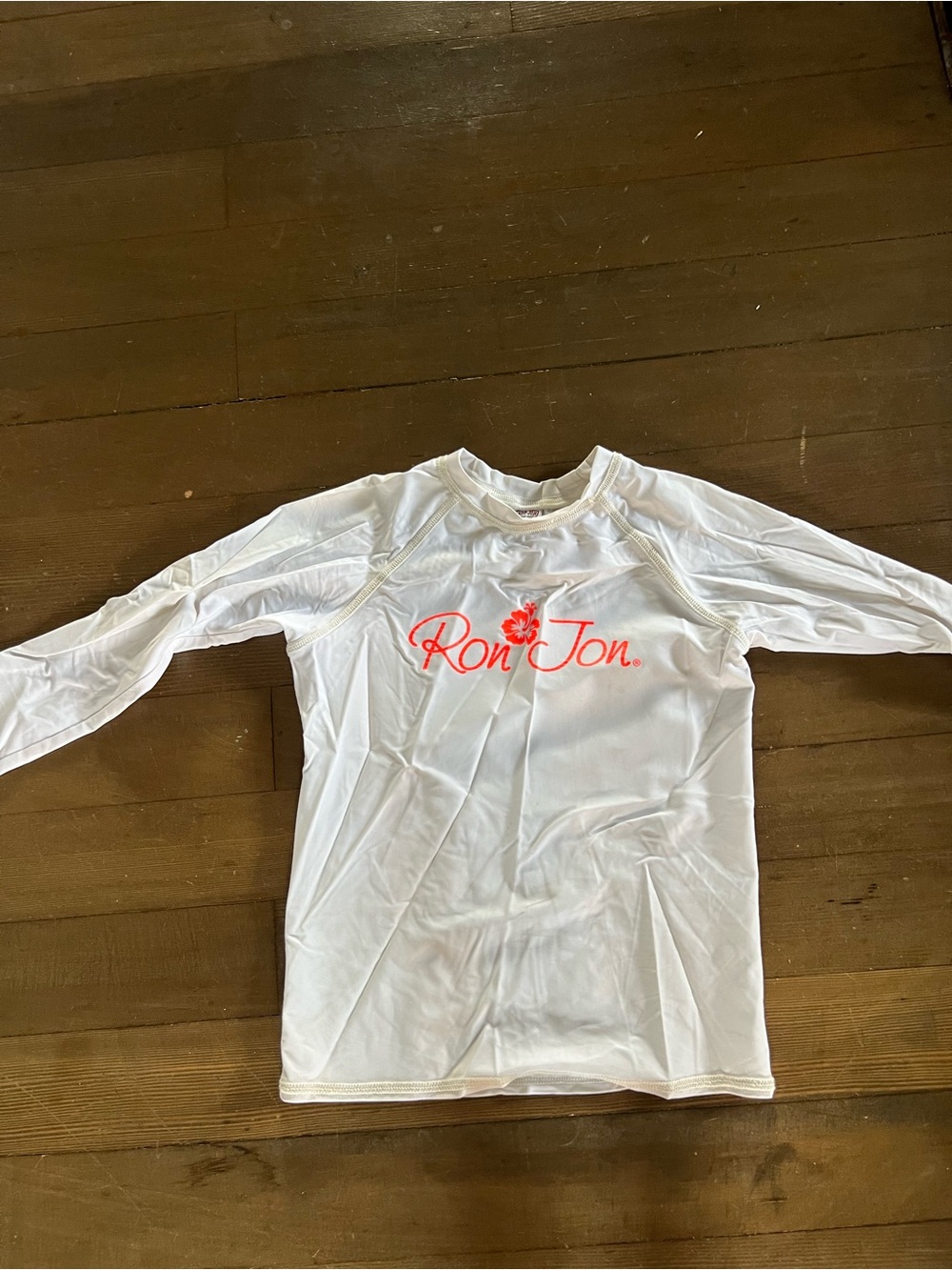 Ron Jon White Long-Sleeve Kids Rashguard with Pink Logo